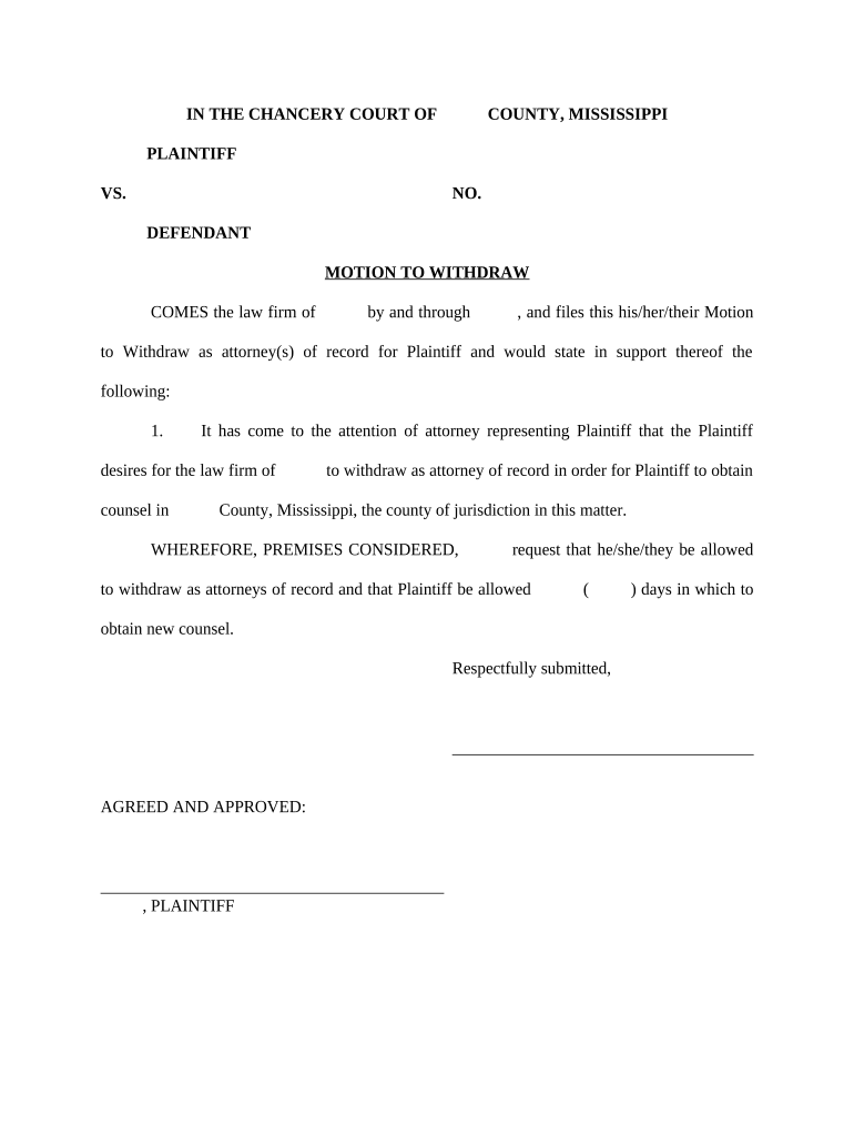 Motion Withdraw Sample  Form