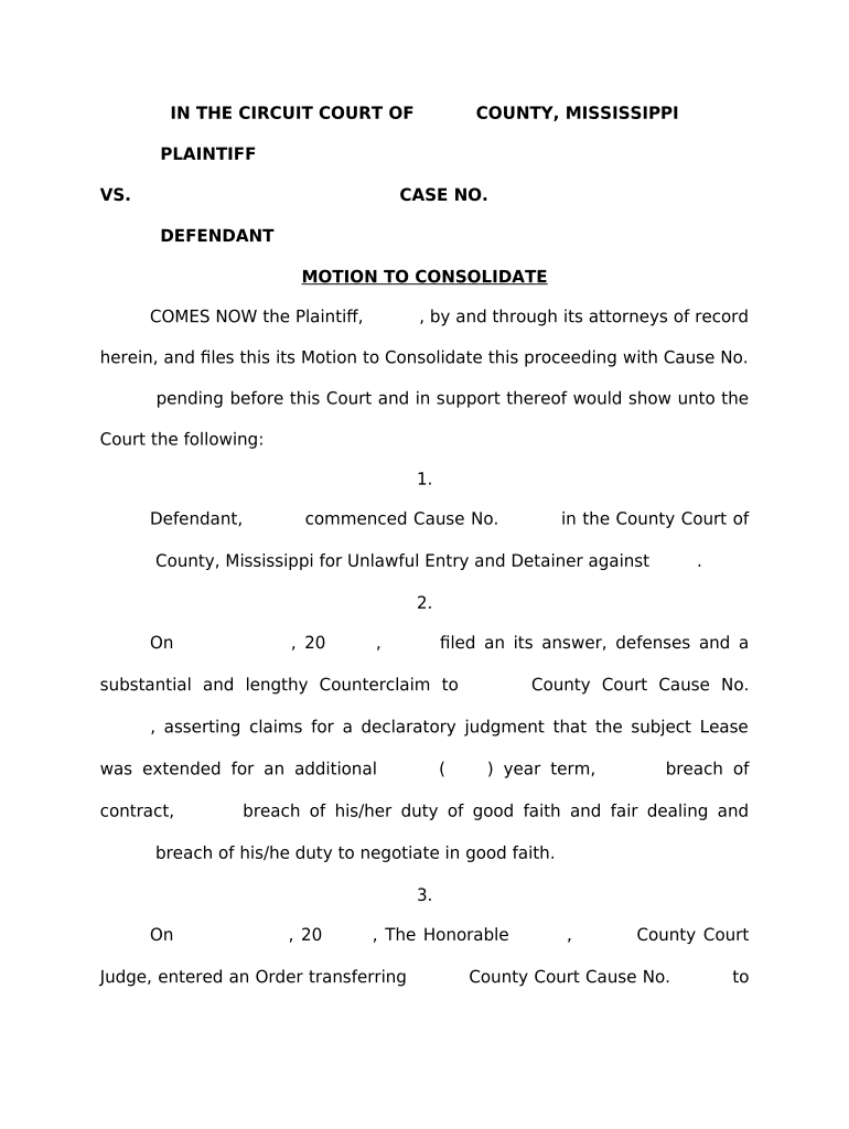 Motion to Consolidate Mississippi  Form