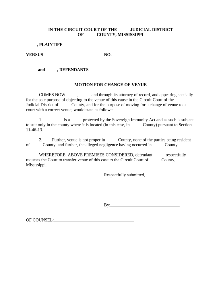 Sovereign Immunity Mississippi  Form