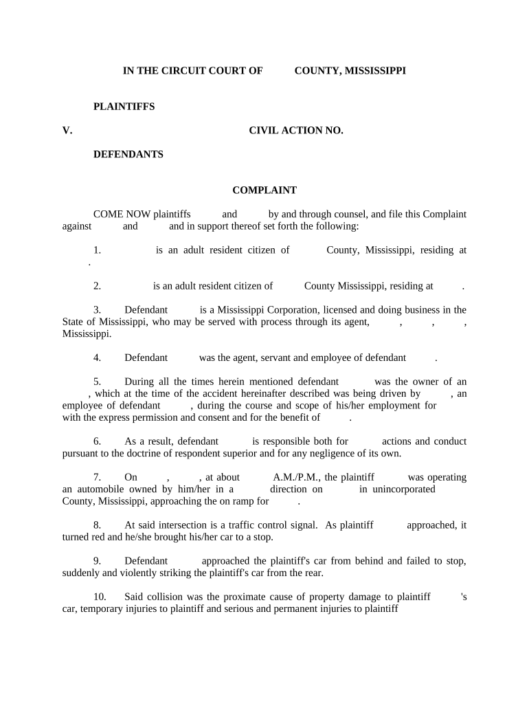 Complaint Mississippi  Form