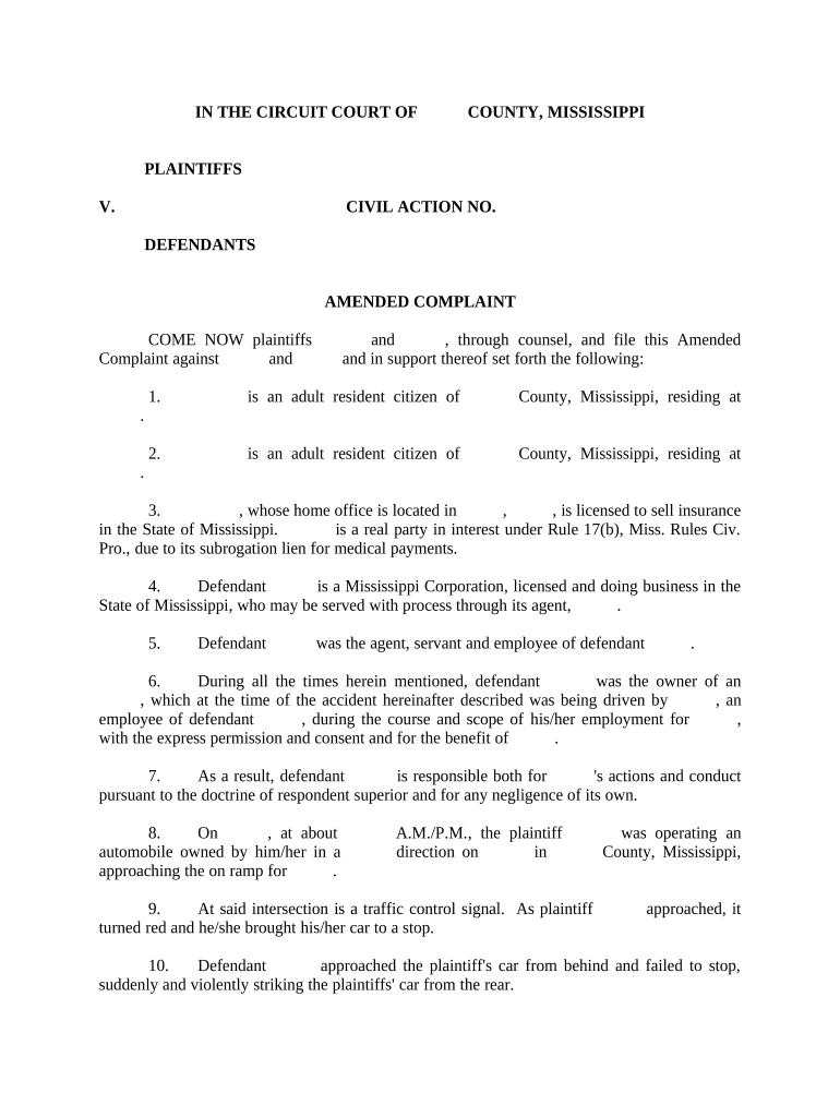 Amended Complaint Mississippi  Form