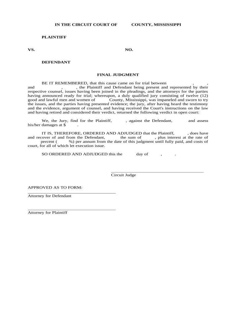 Final Judgment Mississippi  Form