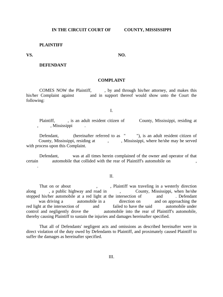 Complaint Mississippi  Form