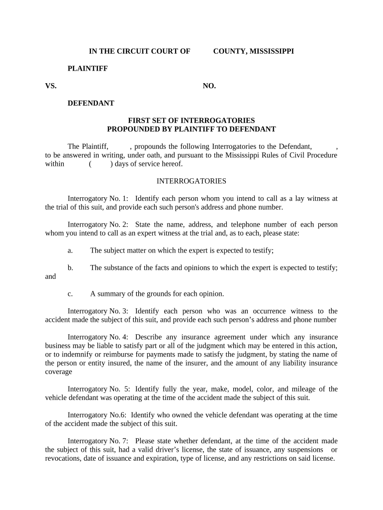 Interrogatories Plaintiff Defendant Sample  Form