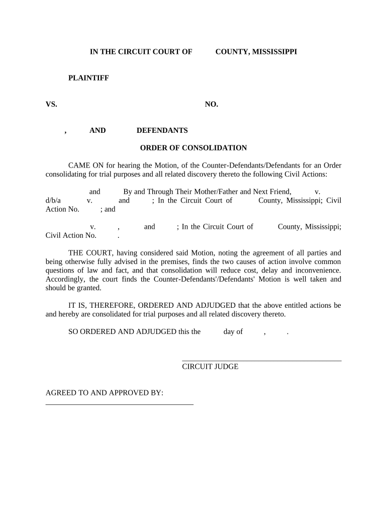 Order of Consolidation Mississippi  Form