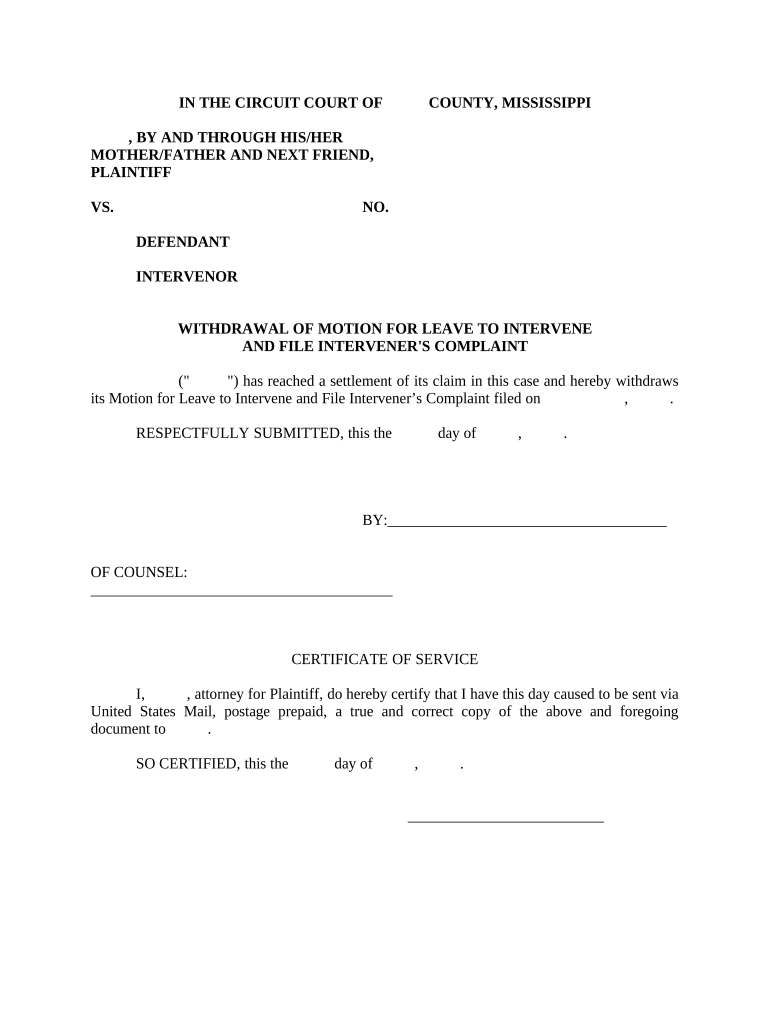 Withdrawal of Motion to Intervene Mississippi  Form