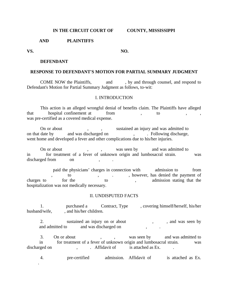 Motion Summary Judgment  Form