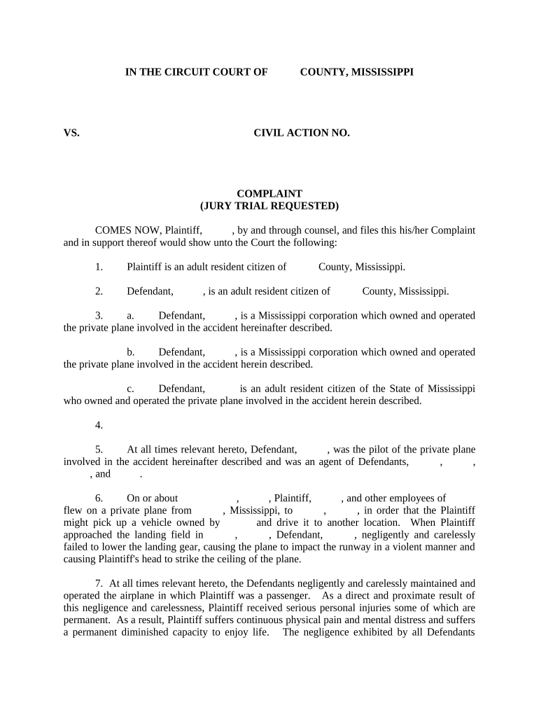 Complaint Mississippi  Form