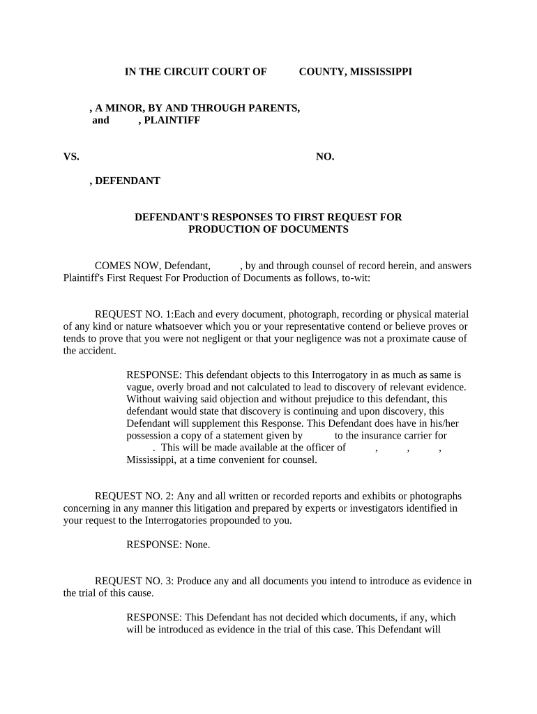 Response to Request for Production Mississippi  Form
