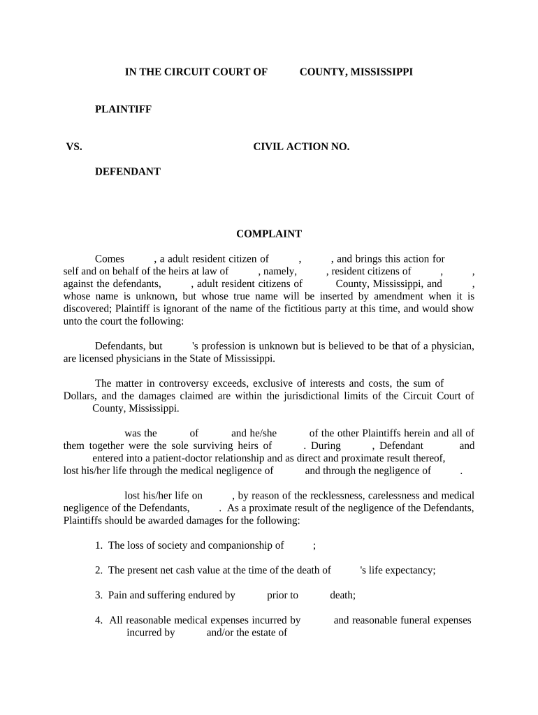 Complaint Mississippi  Form