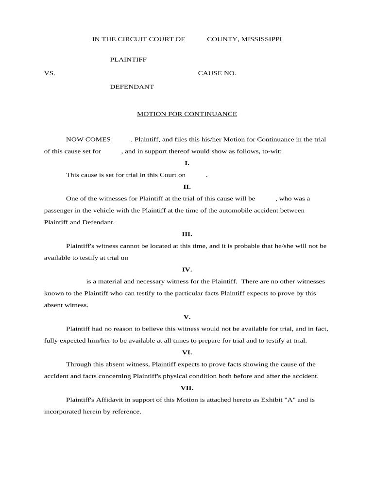 Motion Continuance Trial  Form