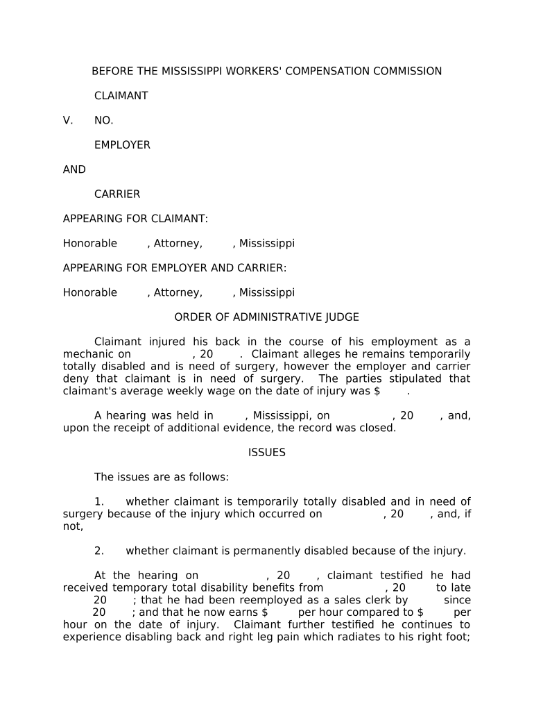 Order Administrative Judge  Form