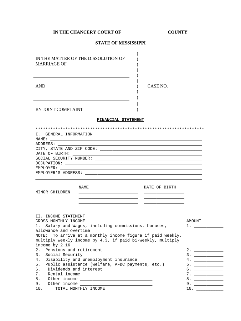 Financial Statement Mississippi  Form