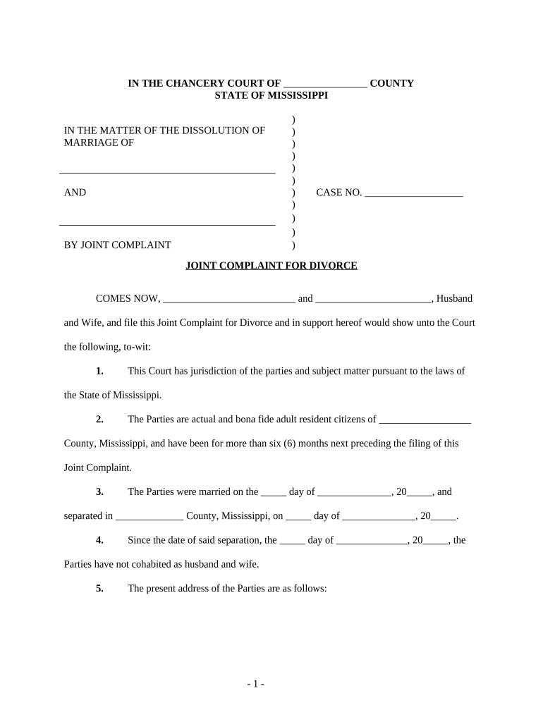 Mississippi Joint Complaint  Form