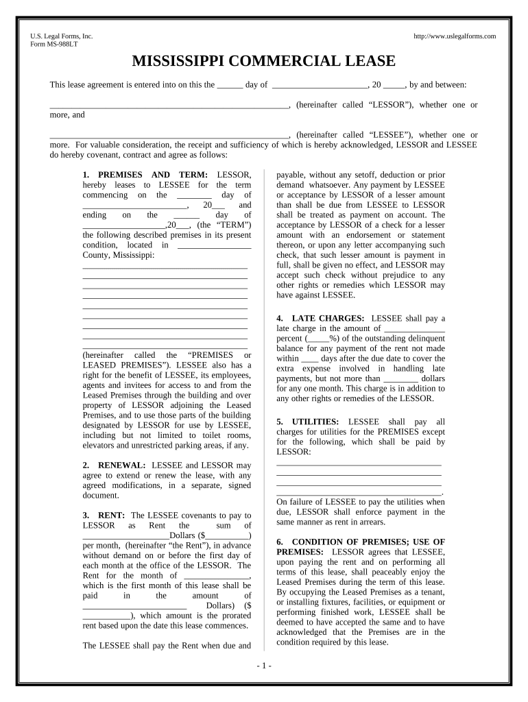 Commercial Building or Space Lease Mississippi  Form