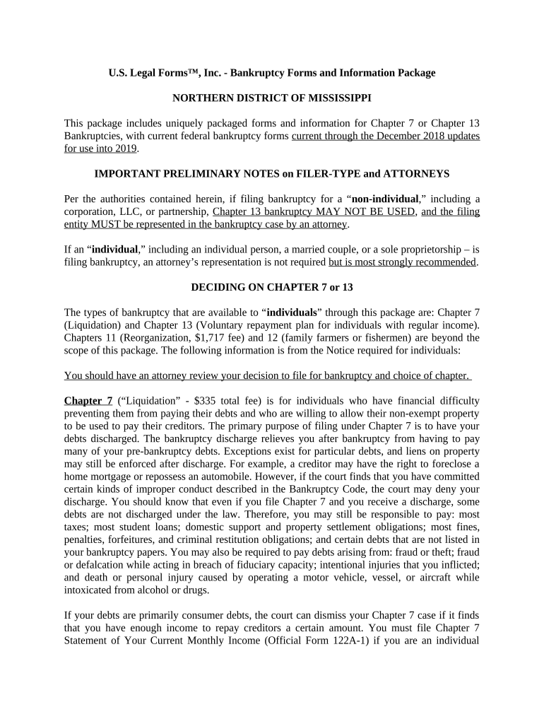 Mississippi Northern District Bankruptcy Guide and Forms Package for Chapters 7 or 13 Mississippi