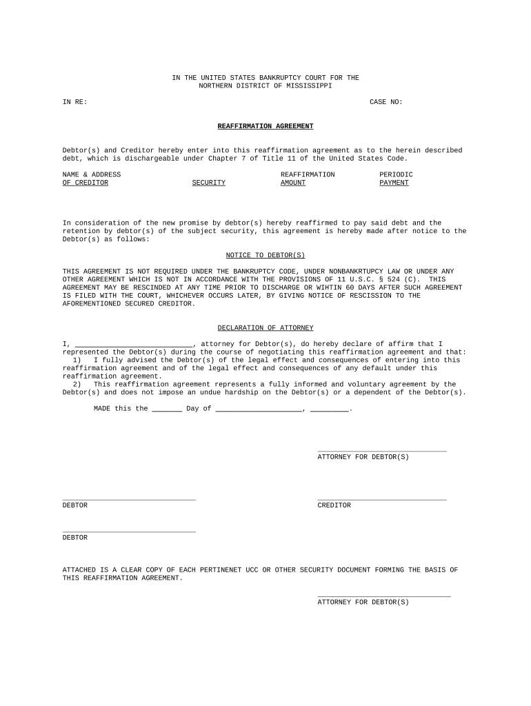 Reaffirmation Agreement Form