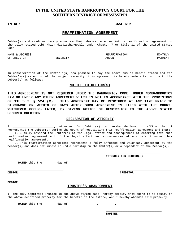 Reaffirmation Agreement  Form