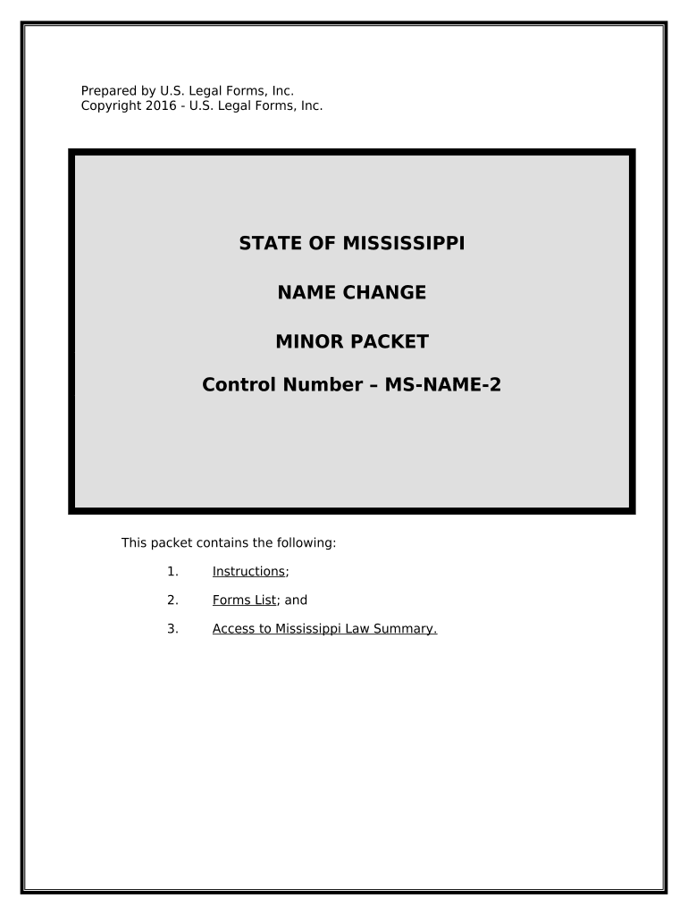 Name Change Instructions and Forms Package for a Minor Mississippi