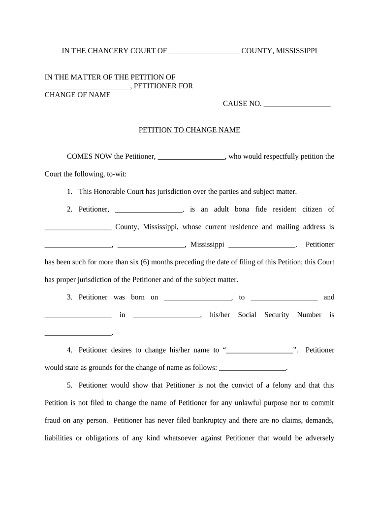 Mississippi Petition Change  Form