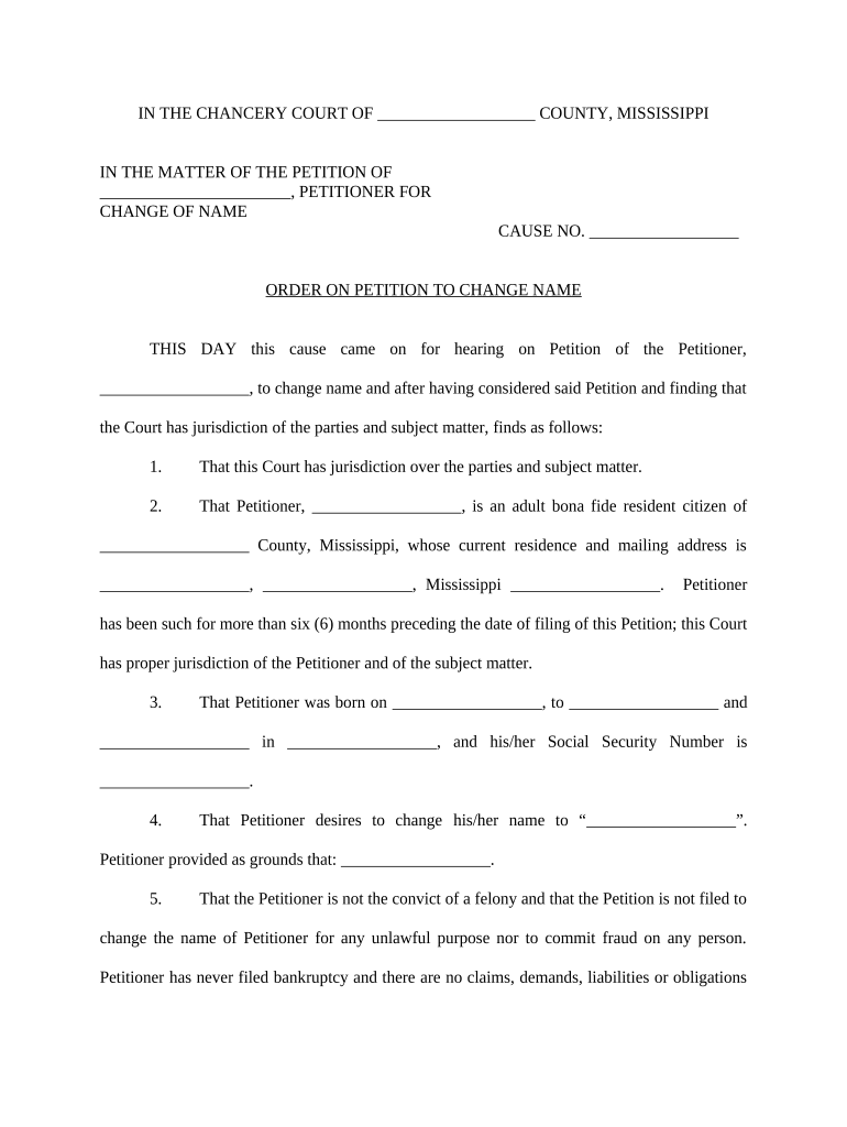 Order of Name Change Mississippi  Form