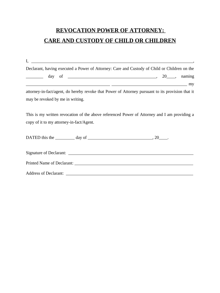 Revocation of Power of Attorney for Care and Custody of Child or Children Mississippi  Form