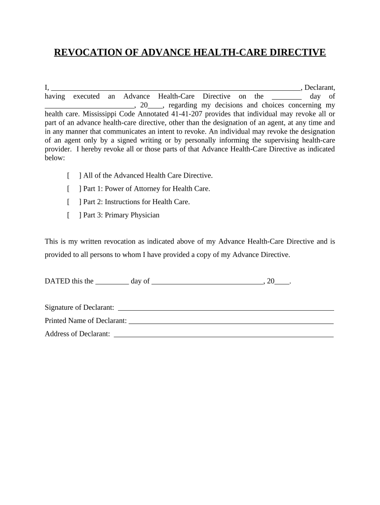 Health Care Directive Mississippi  Form