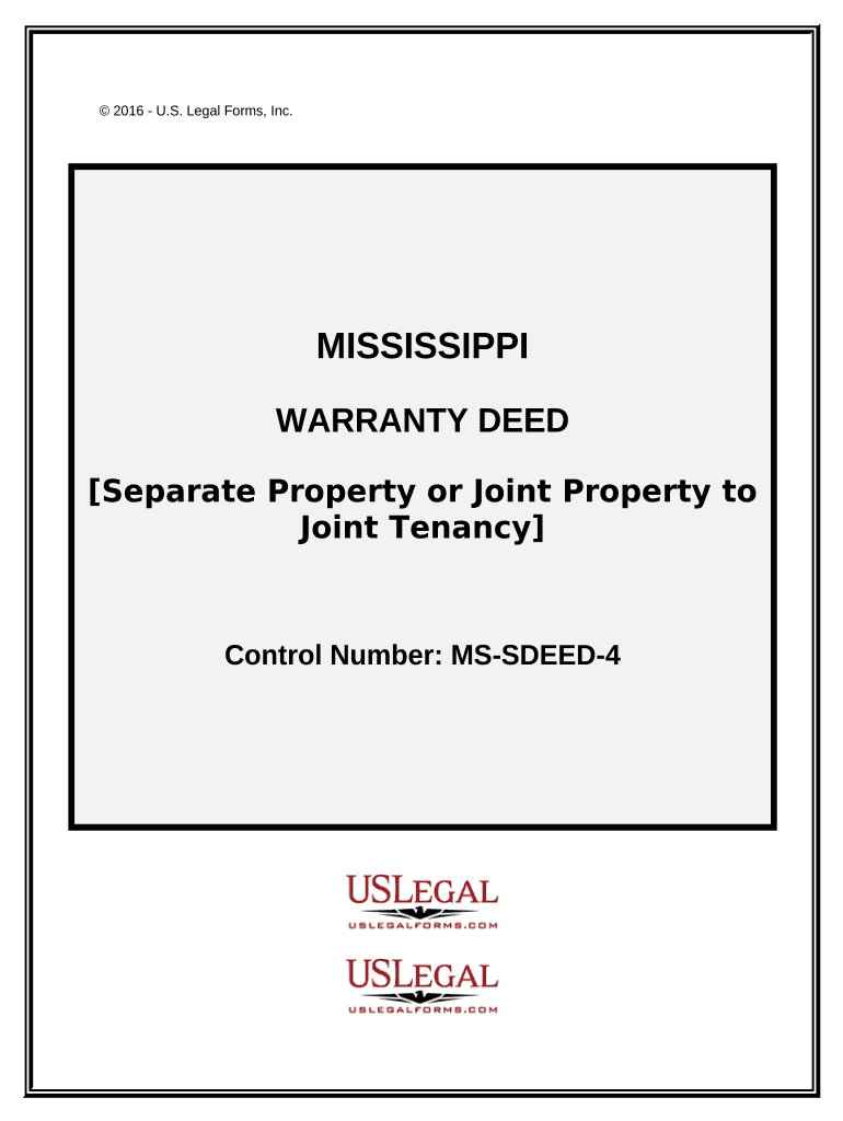 Warranty Deed for Separate or Joint Property to Joint Tenancy Mississippi  Form