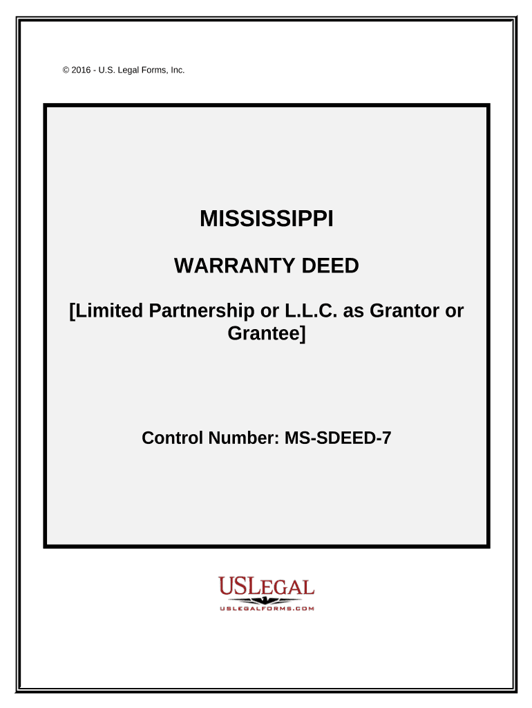 Warranty Deed from Limited Partnership or LLC is the Grantor, or Grantee Mississippi  Form