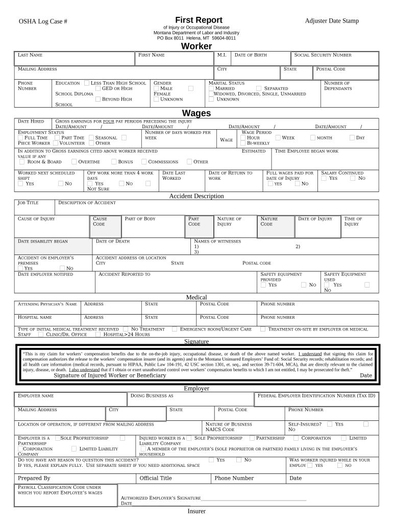 Montana First Report Injury  Form