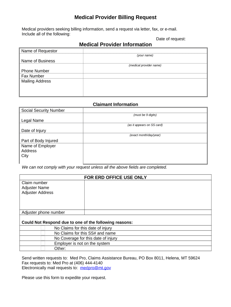 Medical Provider Billing Request Montana  Form