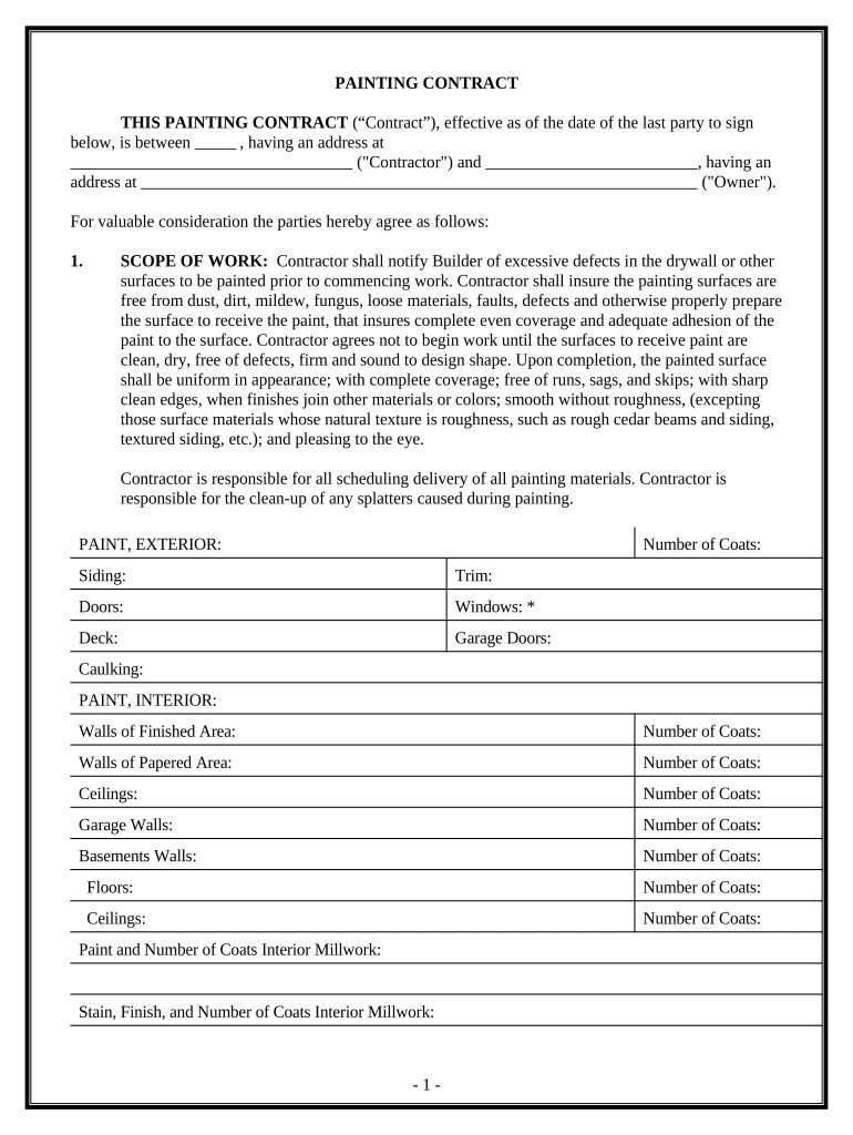 Painting Contract for Contractor Montana  Form