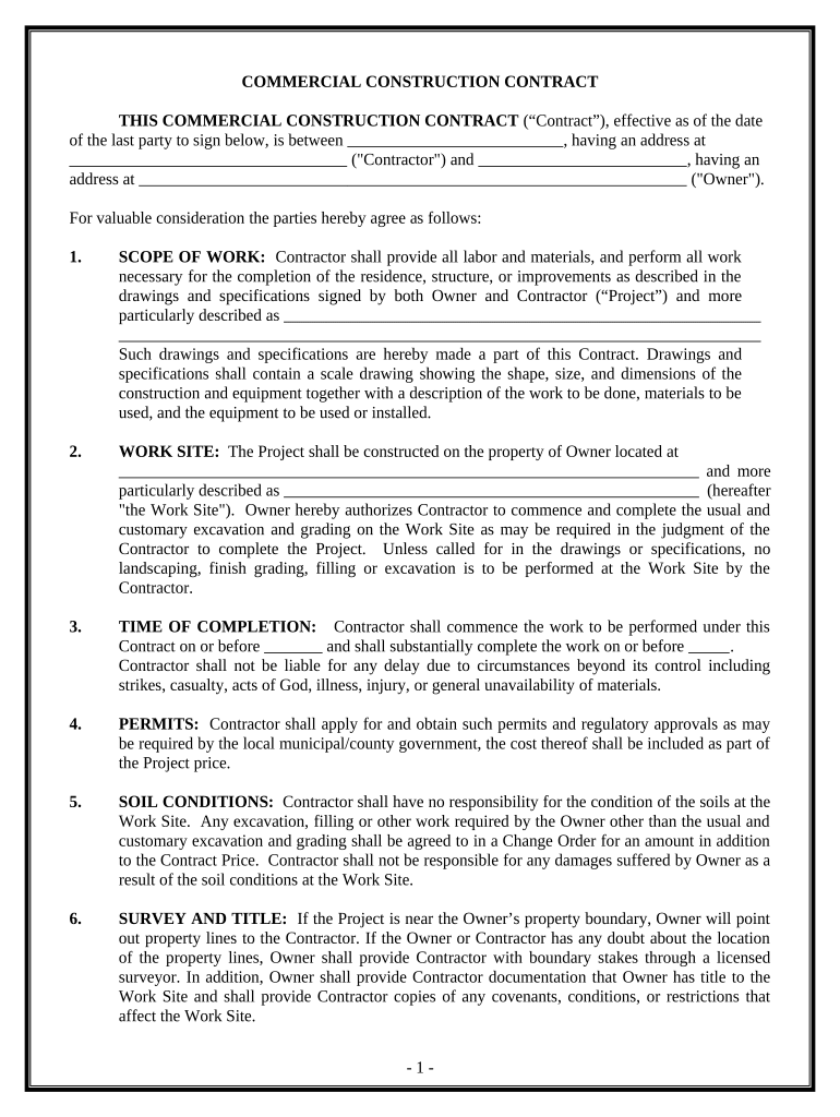 Commercial Contract for Contractor Montana  Form