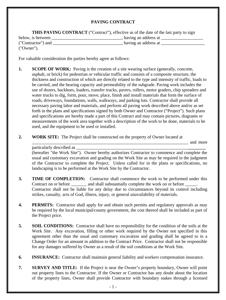 Paving Contract for Contractor Montana  Form