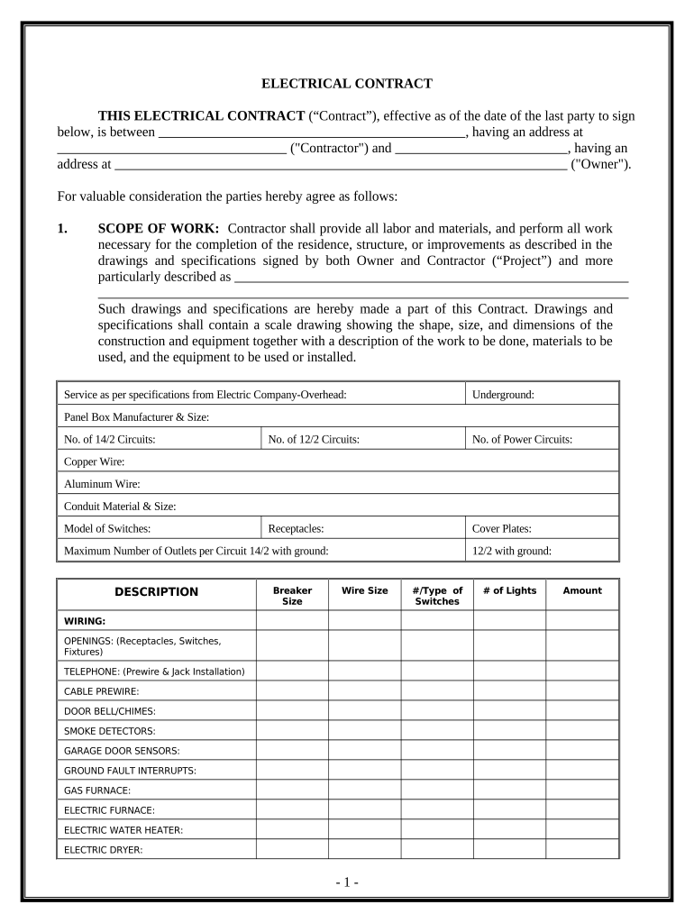 Electrical Contract for Contractor Montana  Form