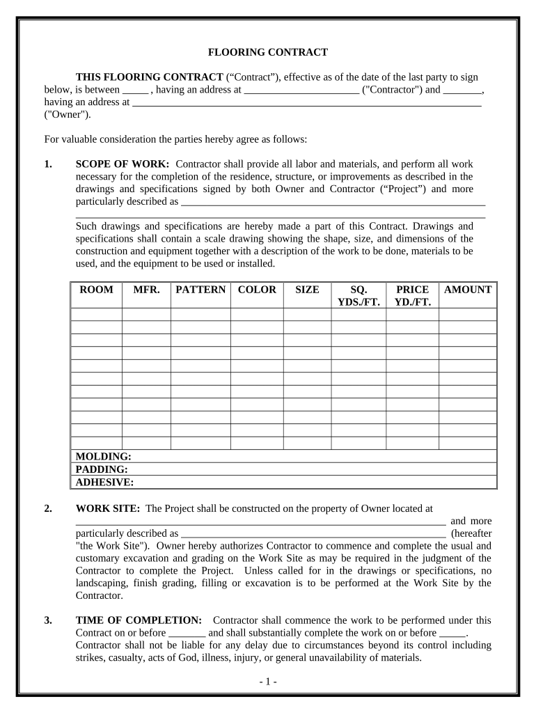 Flooring Contract for Contractor Montana  Form