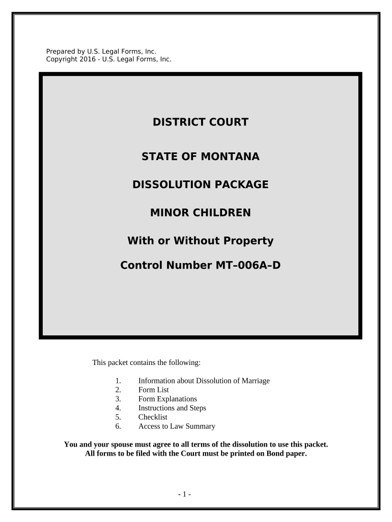 No Fault Agreed Uncontested Divorce Package for Dissolution of Marriage for People with Minor Children Montana  Form