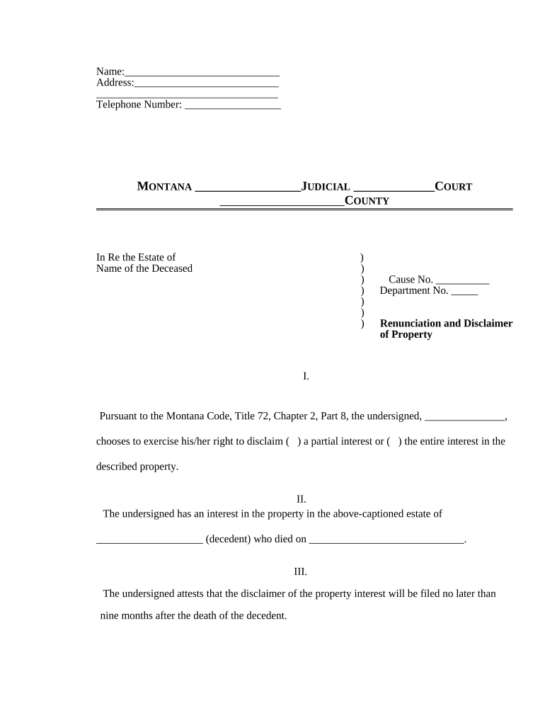 Montana Disclaimer  Form