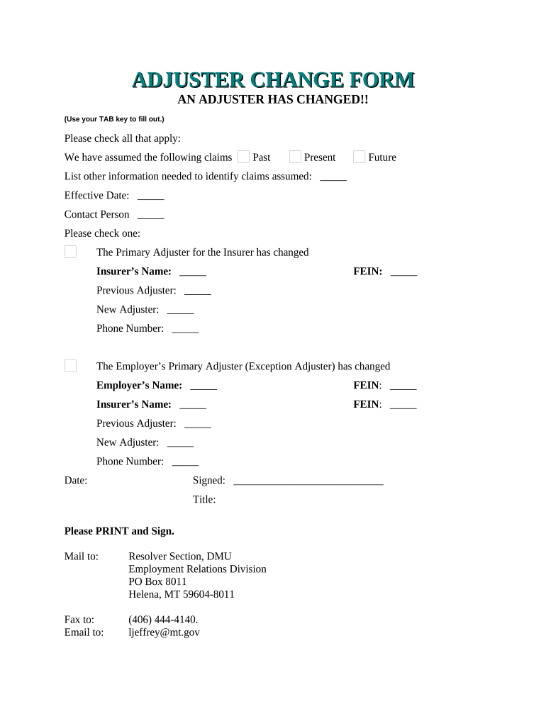 Adjuster Change Form Montana