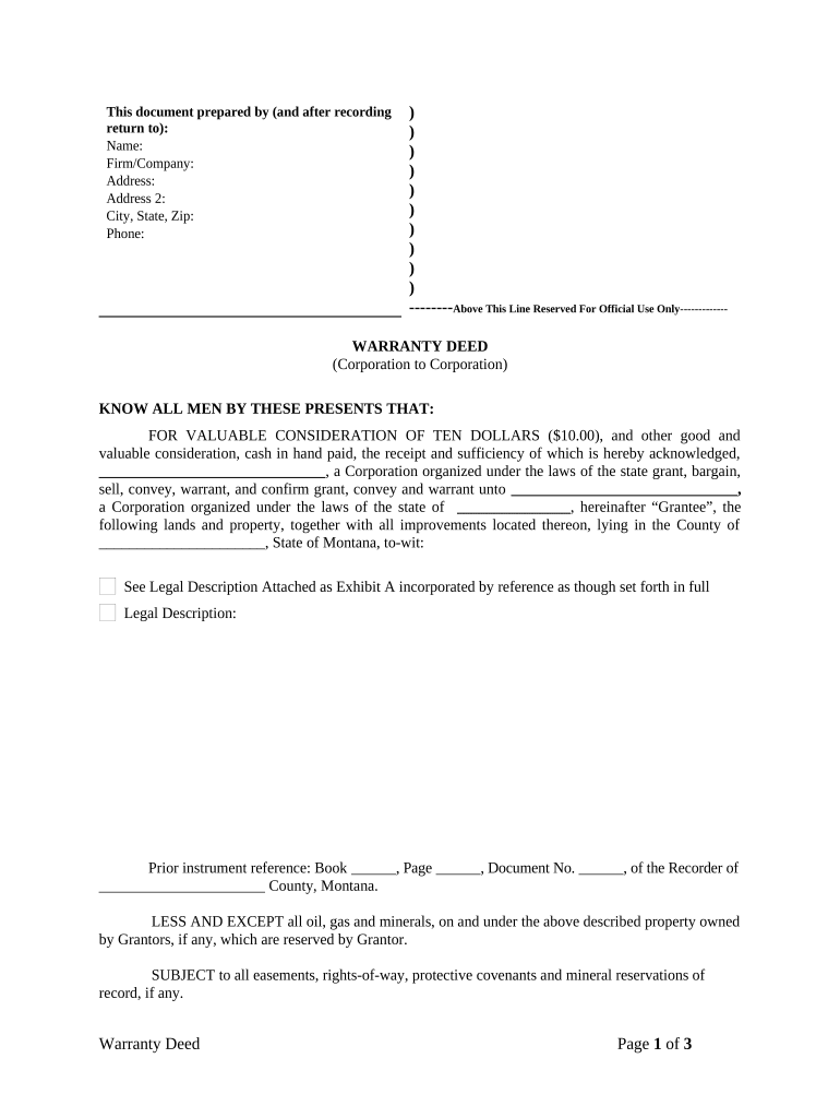 Warranty Deed from Corporation to Corporation Montana  Form