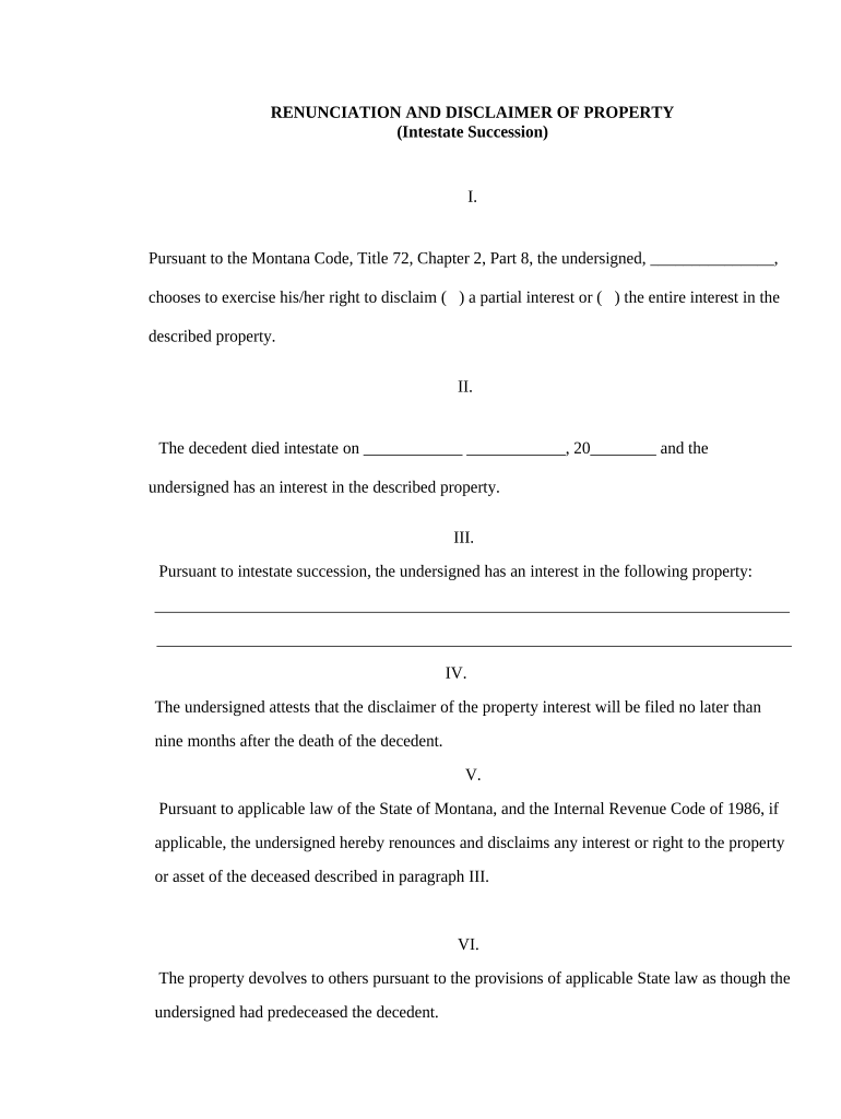 Property Intestate Succession  Form