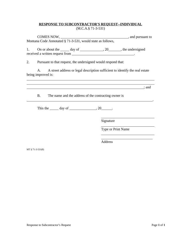 Montana Response  Form