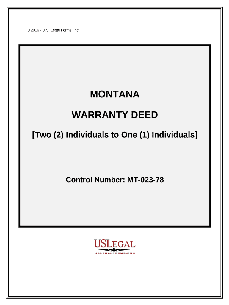 Warranty Deed from Two Individuals to One Individual Montana  Form