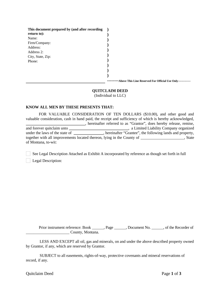 Montana Quitclaim Deed  Form