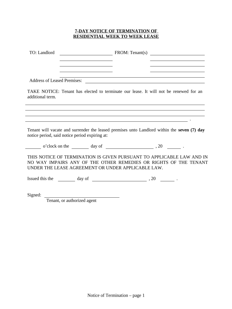 Terminate Lease Tenant  Form