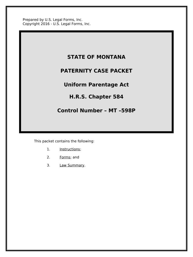 Paternity Case Package Establishment of Paternity Montana  Form