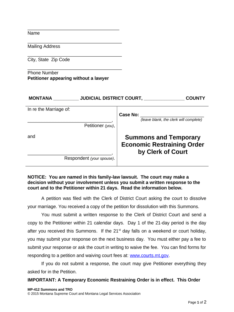 Temporary Restraining Order  Form