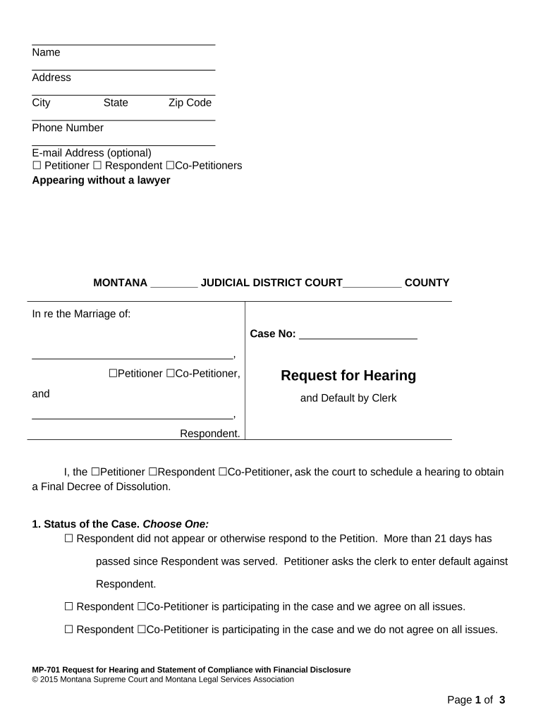 Request for Hearing Montana  Form