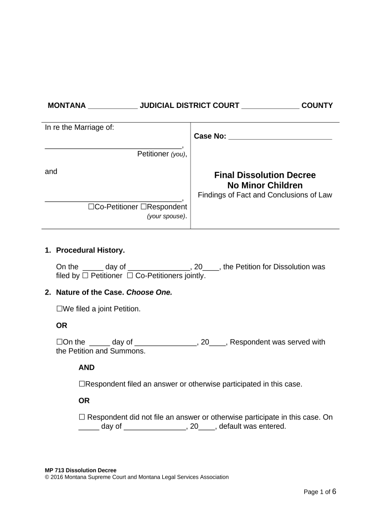 Montana Dissolution Marriage  Form