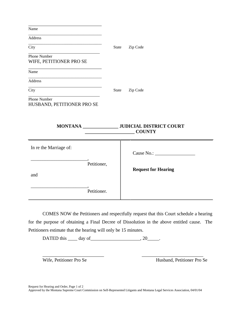 Request Hearing Order  Form